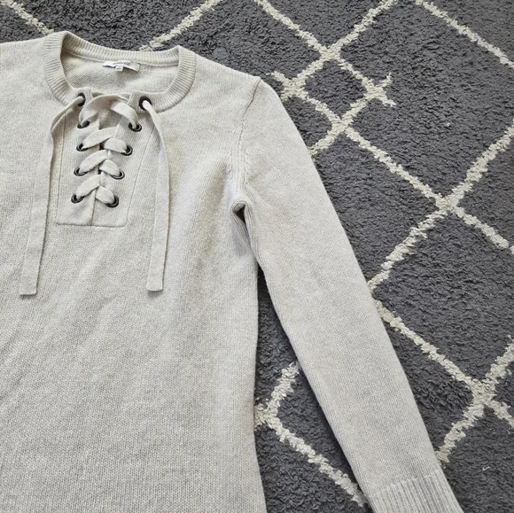 Madewell Merino Wool Long Sleeve Lace Up Front Cream Oatmeal Sweater Dress M - Picture 7 of 11